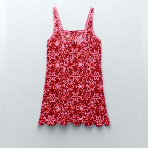NWT Zara Pink Floral Crochet Dress / Cover Up M - Limited Edition - Picture 7 of 11